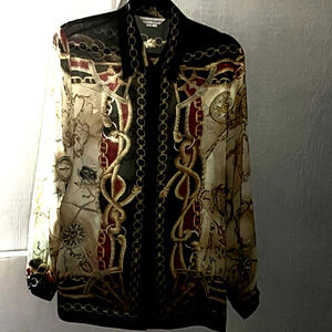 Equestrian Nautical Women Blouse SZ S Chains Old Money Continental  Sheer Classy